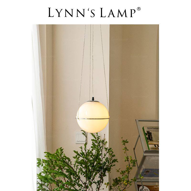 lynn's 包豪斯床头吊灯 卧室飘窗玻璃奶白复古圆球中古单头