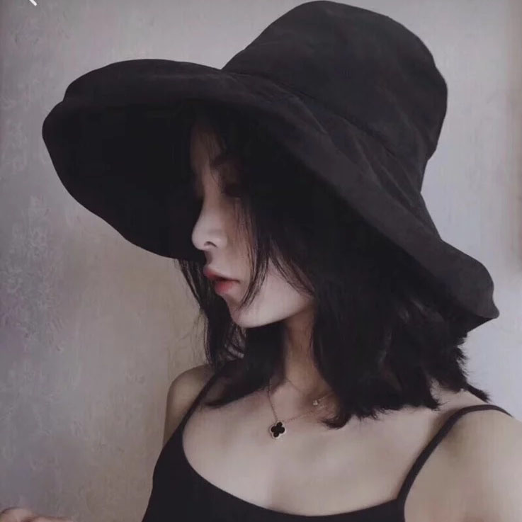 黑色ins渔夫帽棉麻小众网红同款夏天防晒遮阳帽chic百搭韩国黄色