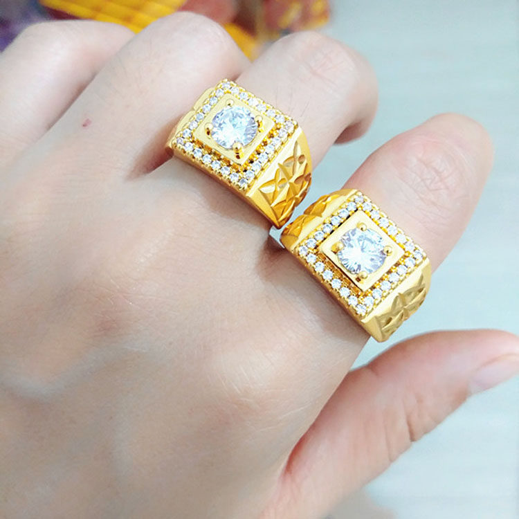 戒指男个性镀24k黄金戒指男士镶钻指环潮男饰品仿真越南沙金戒指