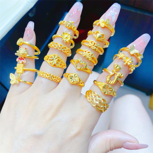 时尚女戒久不掉色铜合金可调节小众轻奢花朵戒子镀18k仿真戒指