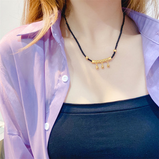 越南沙金520编绳项链女情侣弯管金管锁骨链男女可调节项链金店款