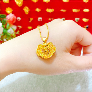 铜合金项链男女硬币镀金色平安锁结婚富贵锁儿童长命锁弥月礼物