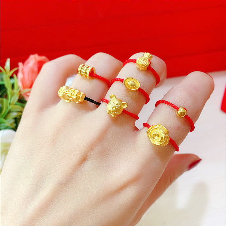 沙金转运珠戒指女老鼠红绳情侣