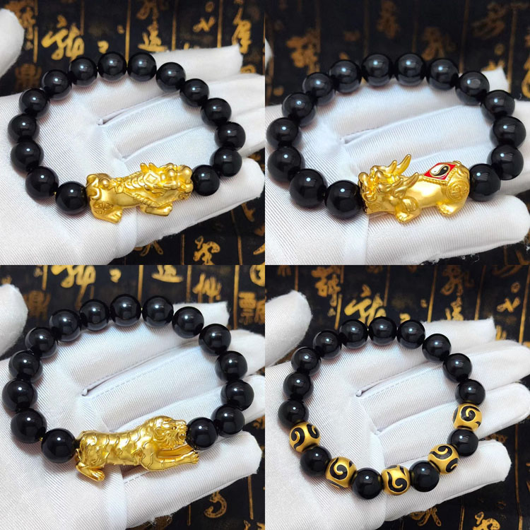 铜合金貔貅手链实心大号貔貅男款仿真假黄金情侣招财貔貅手串