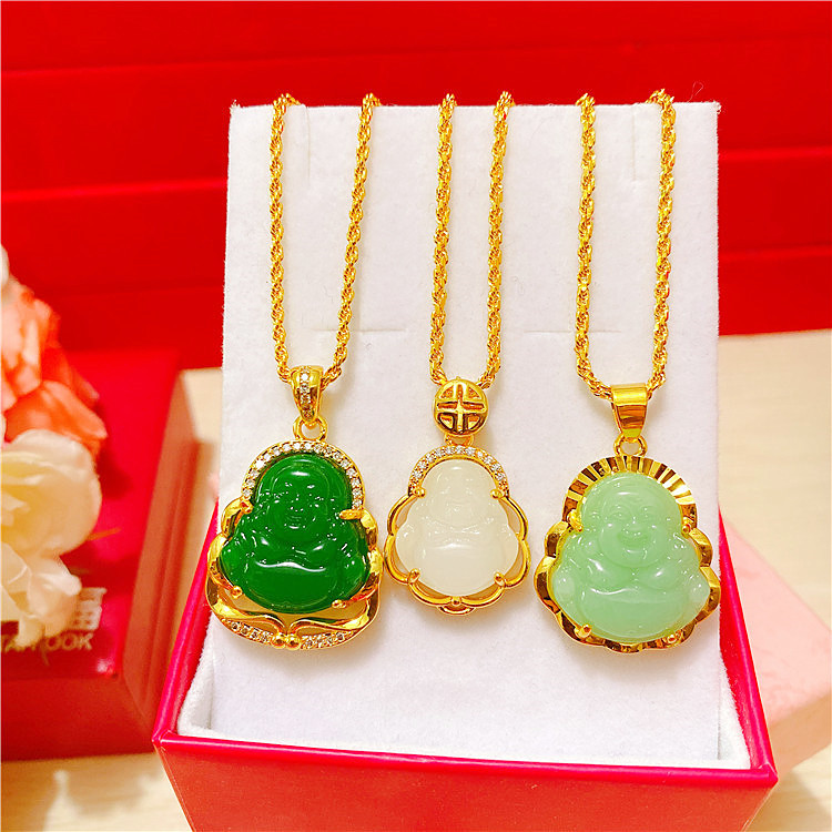 新款越南沙金佛头项链女仿真金镶玉佛吊坠镀金观音佛项链久不掉色