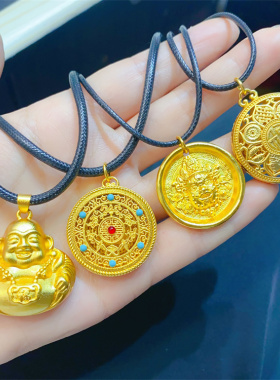 越南沙金男女观音佛皮绳项链