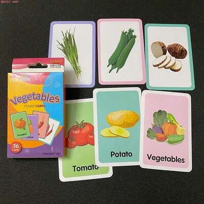 36pcs Flashcards Kids Montessori Baby Learn English Word Car