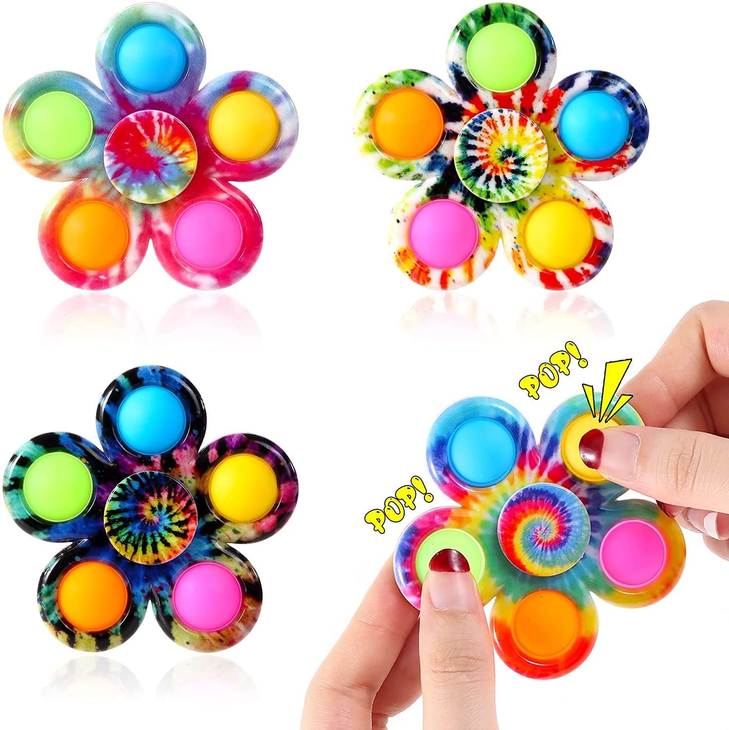 4pcs Fidget Spinner Toys Tie Dye Pop it Set玩具指尖陀螺旋转