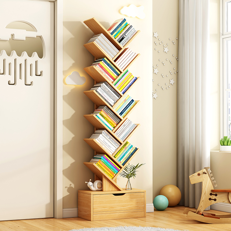 Bookshelf wooden student study multi-layer storage bookcase