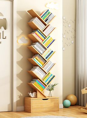 Bookshelf wooden student study multi-layer storage bookcase