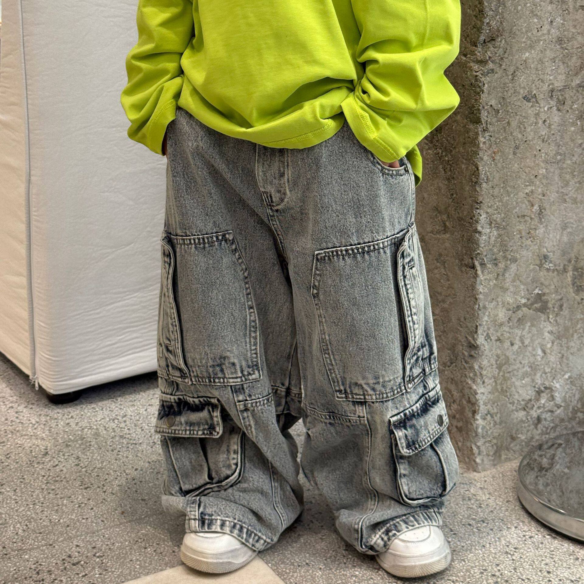 泰如2025秋季新款儿童美式复古工装牛仔裤男童宽松帅气百搭直筒裤