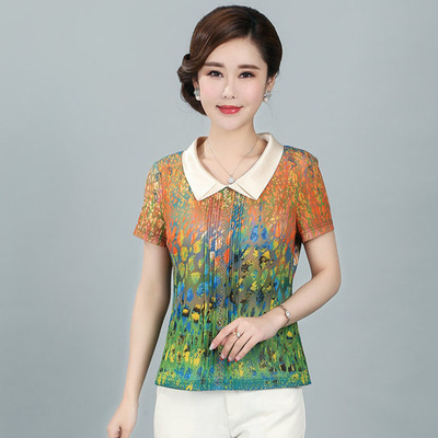 竹语声2025新款夏女装衬衫中老年短袖中年妈妈装台湾网纱上衣