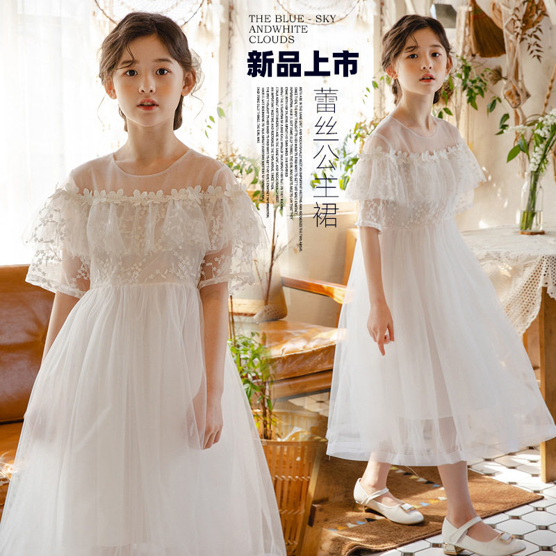 女童连衣裙新款公主裙夏装韩版刺绣网纱蓬蓬裙女孩跨境礼服晚宴裙