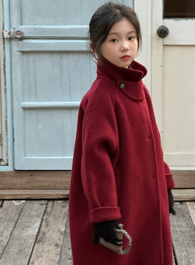 花与寻kids童装儿童双面羊毛大衣2026新款女童冬装呢子外套女童潮