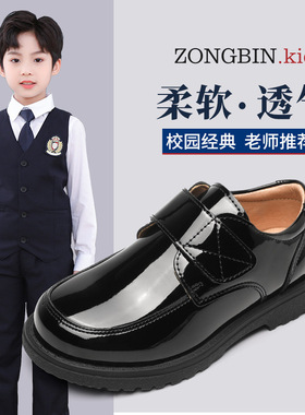 新款男童黑色皮鞋夏季春秋儿童男孩学生牛皮学院软底英伦风演出鞋