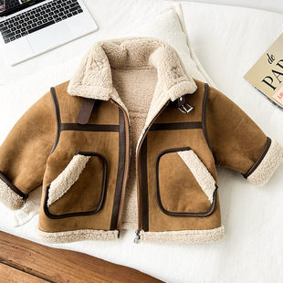 男童外套秋冬2026儿童麂皮毛绒一体宝宝冬款加绒男宝加厚洋气