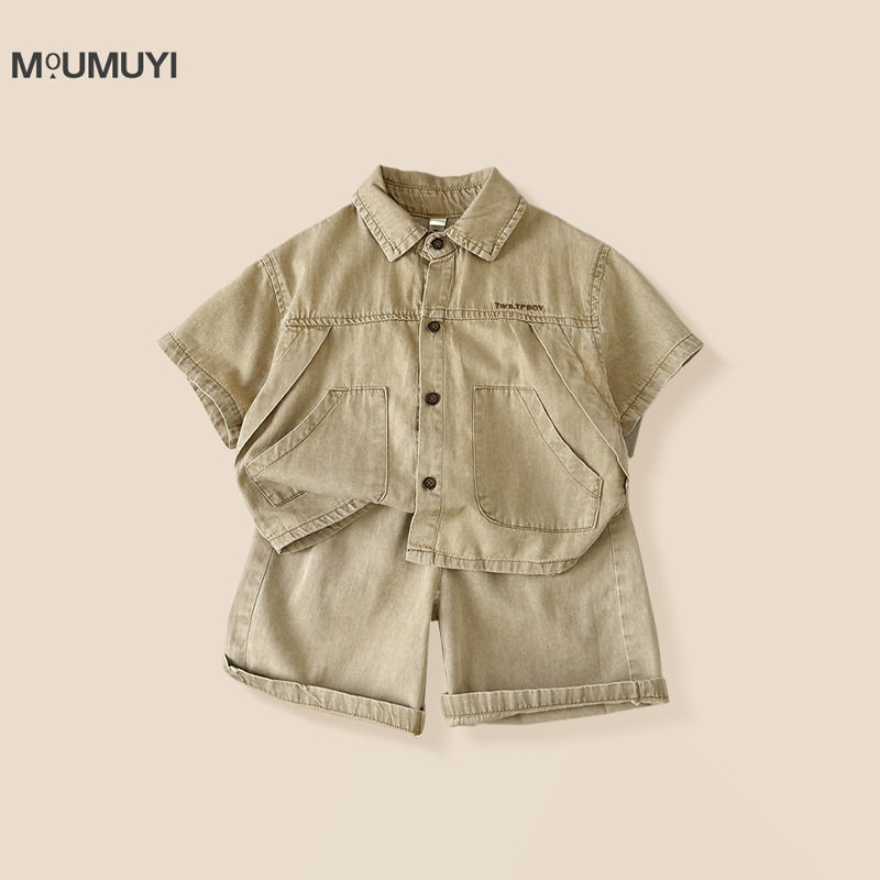 男童短袖衬衫套装2026夏季新款韩版洋气工装短袖休闲短裤两件套潮