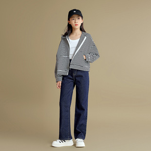 女童深色牛仔裤2026秋季新款冬装儿童韩版直筒裤大童休闲长裤子