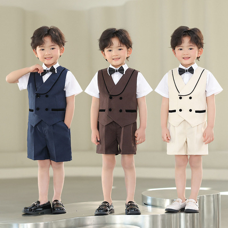 儿童西装礼服英伦花童演出服男童绅士马甲套装宝宝生日周岁摄影服