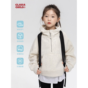 新款女童短款连帽外套2026春季儿童设计感拉链卫衣中大童运动上衣