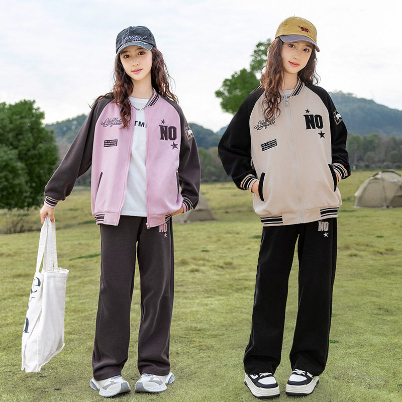 女童秋装运动套装春款2026新款中大童棒球服女孩洋气儿童装