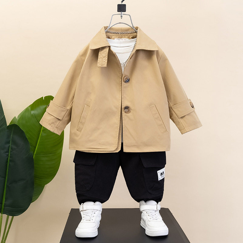 男童春装外套2026新款洋气男孩韩版酷帅风衣儿童春秋纯色夹克上衣