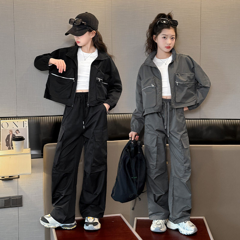 女童春款2025新款多巴胺帅气工装裤辣妹套装韩范潮流工装套装