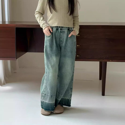 花与寻童装2024秋季新款女童韩版设计感宽松牛仔裤女宝宝洋气