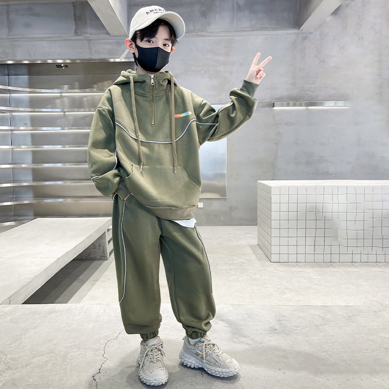 男童连帽卫衣套装2026秋装新款中大童春秋男孩五角星印花两件套