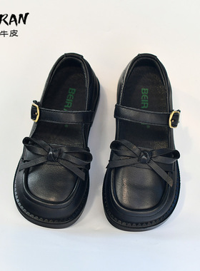 女童黑色公主皮鞋校园演出蝴蝶结软底宝宝小女孩洛丽塔潮鞋网红