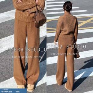 加厚羊毛呢阔腿裤女2025新款高腰秋冬季新款百搭休闲长裤连腰西裤