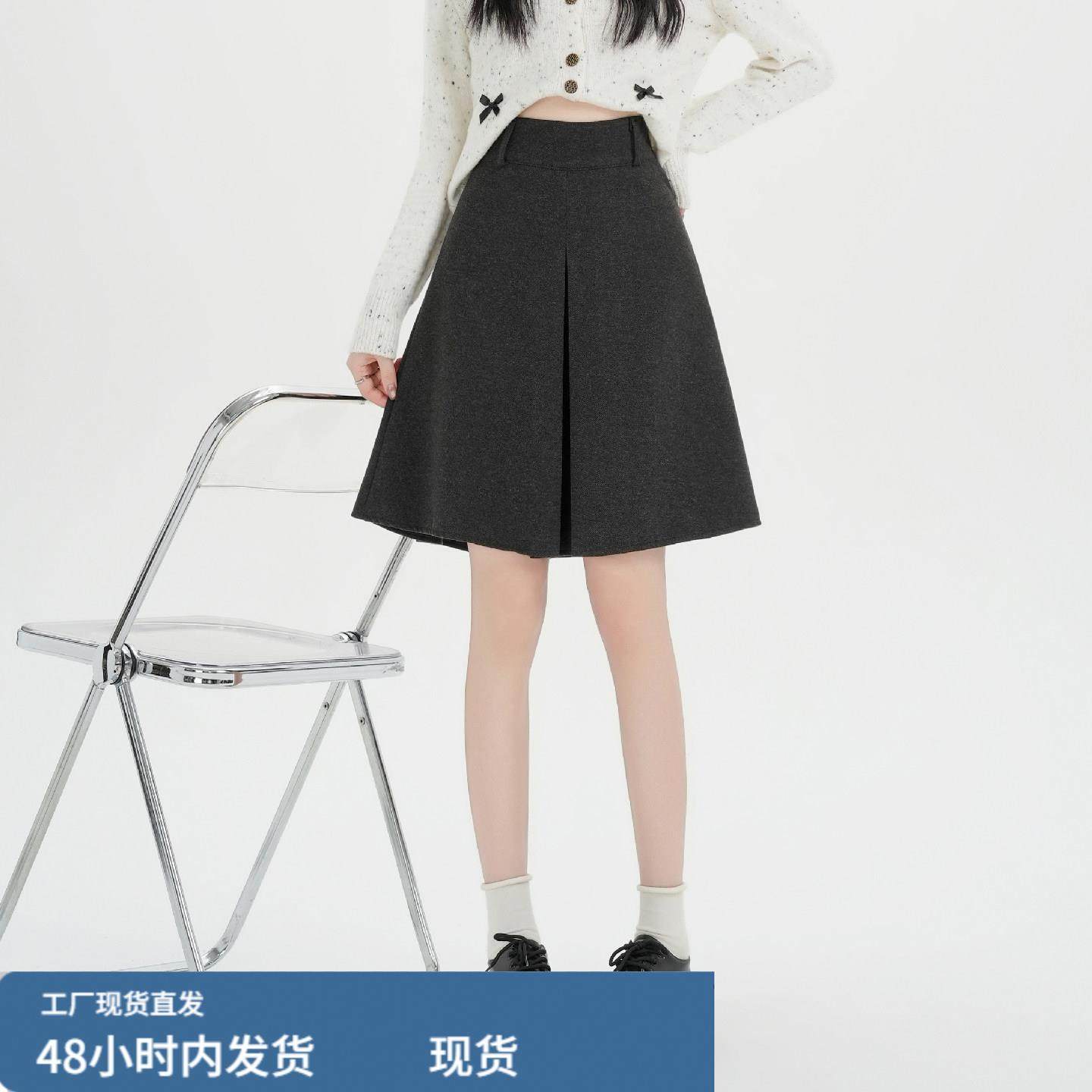 灰色正反两穿百褶裙女秋冬小众设计感高腰毛呢半身裙气质A字中裙,运动/瑜伽/健身/球迷用品,瑜伽短裙,淘宝优惠券,粉丝福利购,淘宝优惠卷