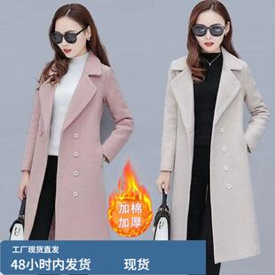 时尚中长款保暖芼呢外套女2025秋冬新款简约长袖加厚呢子大衣长款