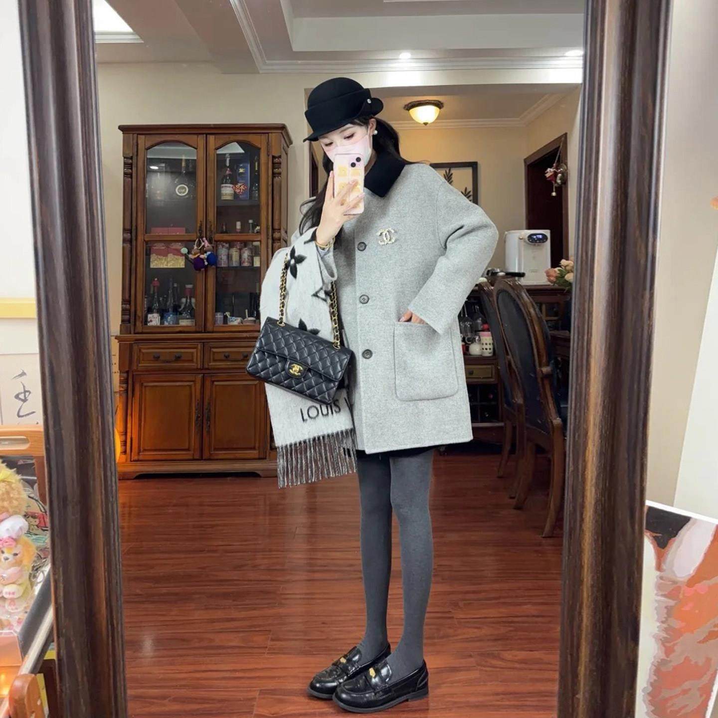 浅灰色撞色翻领减龄毛呢外套女冬季新款韩系宽松显瘦百搭呢子大衣,运动/瑜伽/健身/球迷用品,广场舞套装,淘宝优惠券,粉丝福利购,淘宝优惠卷