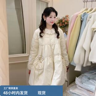 韩系圆领娃娃款羽绒服女中长款2025冬新款小个子甜美宽松保暖外套