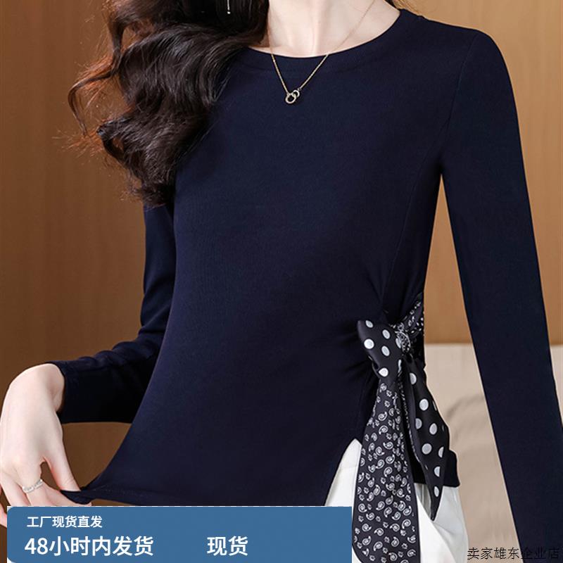 今年流行的爆款女装极简高级感穿搭2025秋冬新款丝巾绑带爆款上衣