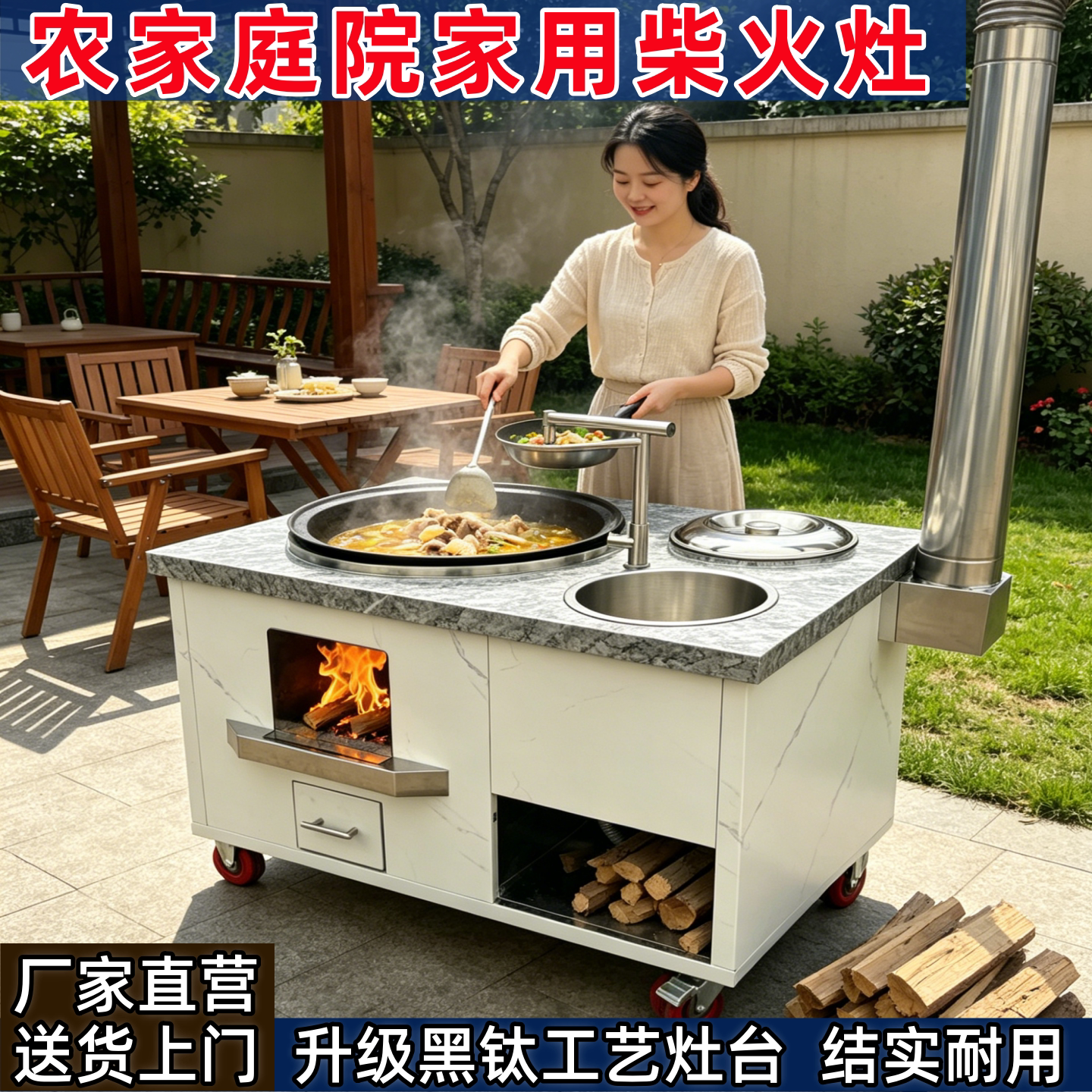 柴火灶新款农村家用黑钛不锈钢灶图片