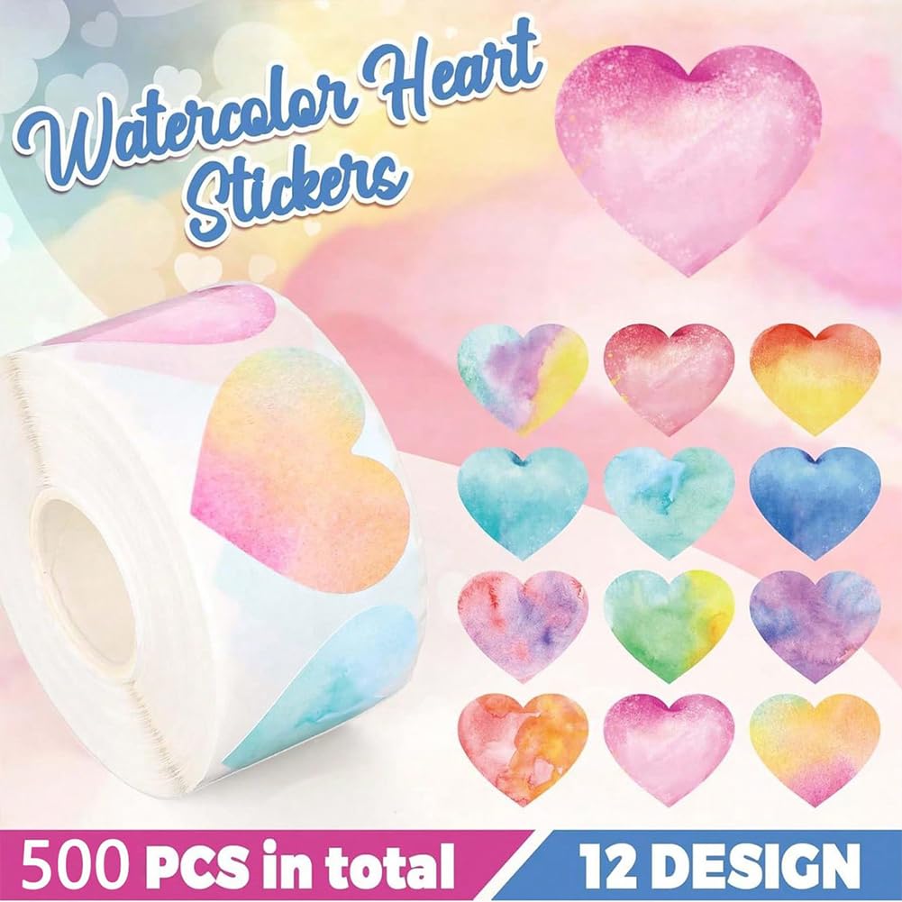500张/卷混色梦幻彩色爱心心形贴纸diy烘焙蛋糕手账素材装饰标签