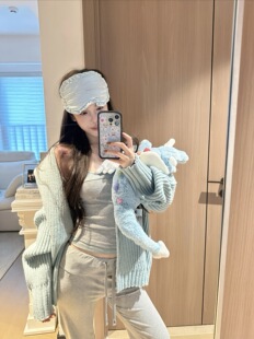 法式松弛慵懒风宽松天蓝色针织衫外套女秋新款设计感长袖毛衣开衫