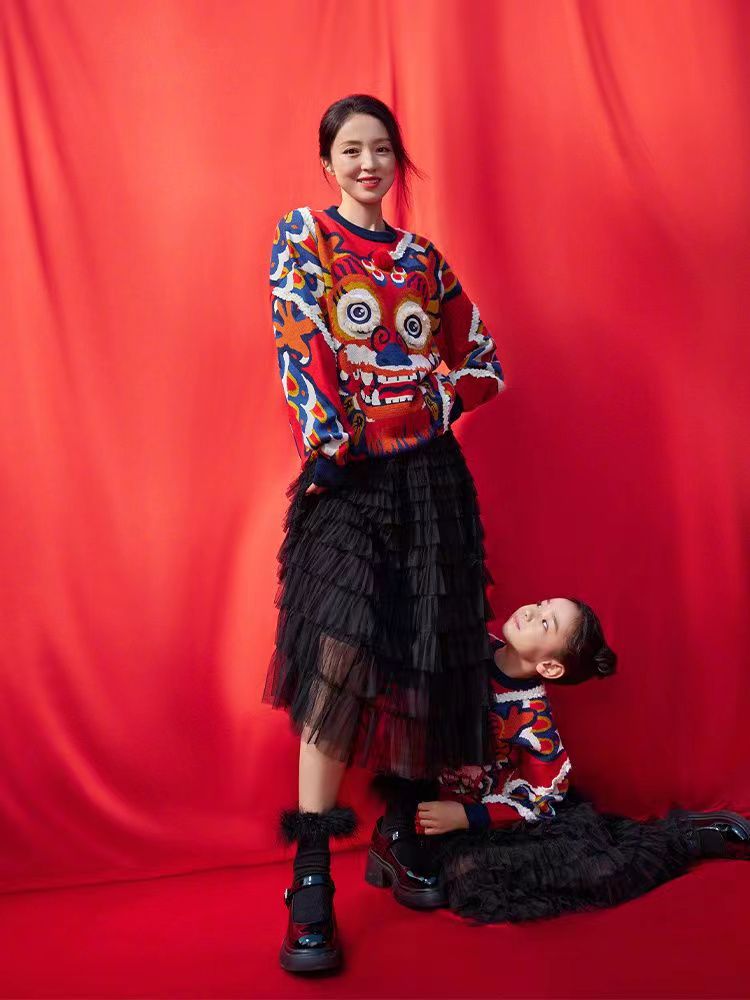 本命年龙年董璇同款时尚穿搭新年战袍喜庆大红色针织毛衣上衣女装