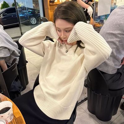 美国妹Meiguo 难得亮色圆领针织衫简约时尚百搭毛衣上衣新款套头