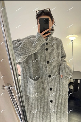 秋冬加厚长款灰色慵懒毛衣开衫外套休闲新款女装宽松过膝针织衫潮