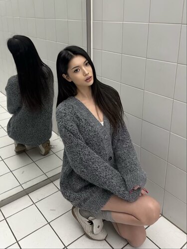 车迟恩Chien 羊毛针织开衫上衣秋设计感中长款宽松灰色毛衣外套女