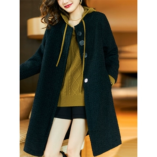 黑色毛呢外套女冬季 女装 素木中长款 新款 气质大衣2022年欧洲站大码