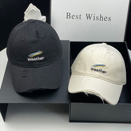 春夏季新款刺绣棒球帽男女破洞做旧高品质鸭舌帽时尚百搭街头帽子