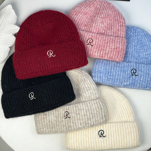 保暖休闲百搭毛线帽子 字母针织帽男女情侣款 秋冬新款 加绒加厚韩版