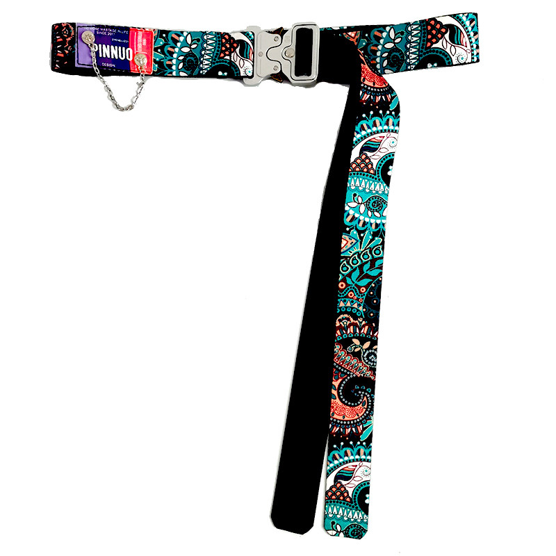 嘻哈腰果花学生裤带街头金属插扣布腰带男潮ins女外搭装饰裤皮带