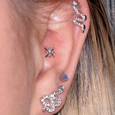 绿眼灵蛇形耳骨钉耳蜗耳饰满钻
