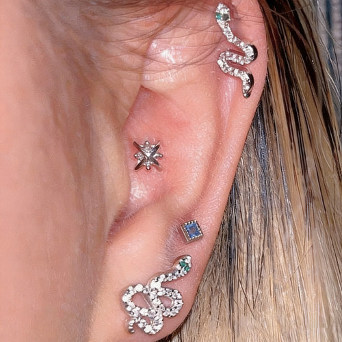 绿眼灵蛇形耳骨钉耳蜗耳饰满钻