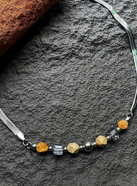 原创设计钢链串珠拼接项链配饰